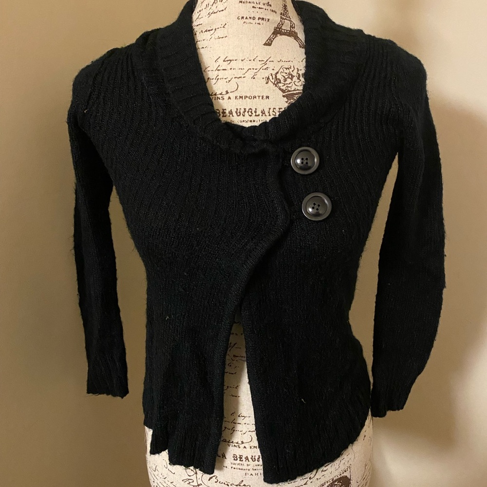 Soft Black Cardigan With Cross Chest Button Detail